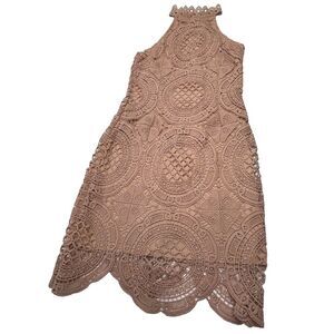 Charlotte Russe Halter Neck Sheath Dress Crocheted Pattern Juniors Medium Taupe